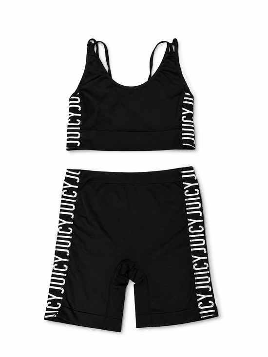 Juicy Couture Tops - Juicy Couture Black Sports Bra & Bike Shorts Set with White Side Logo